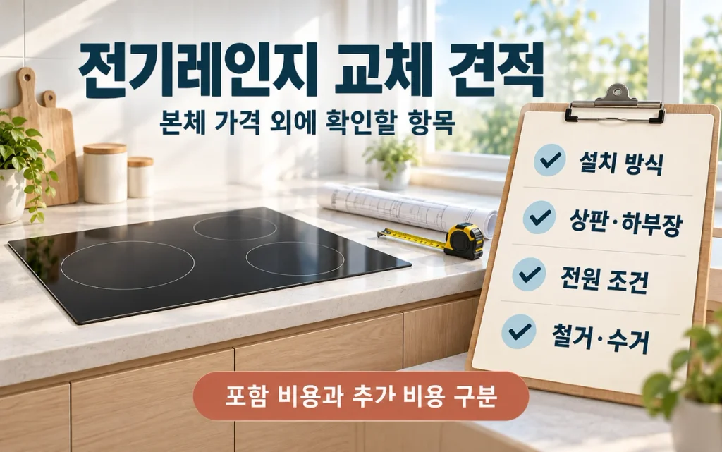 전기레인지 교체 견적 확인법, 본체 가격보다 먼저 볼 설치·철거·추가 비용