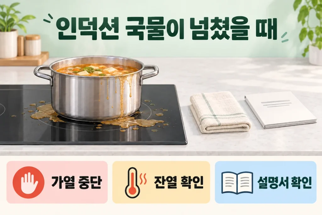 인덕션 국물 넘침 대처법, 가열 중단부터 냉각·청소·재사용 확인까지