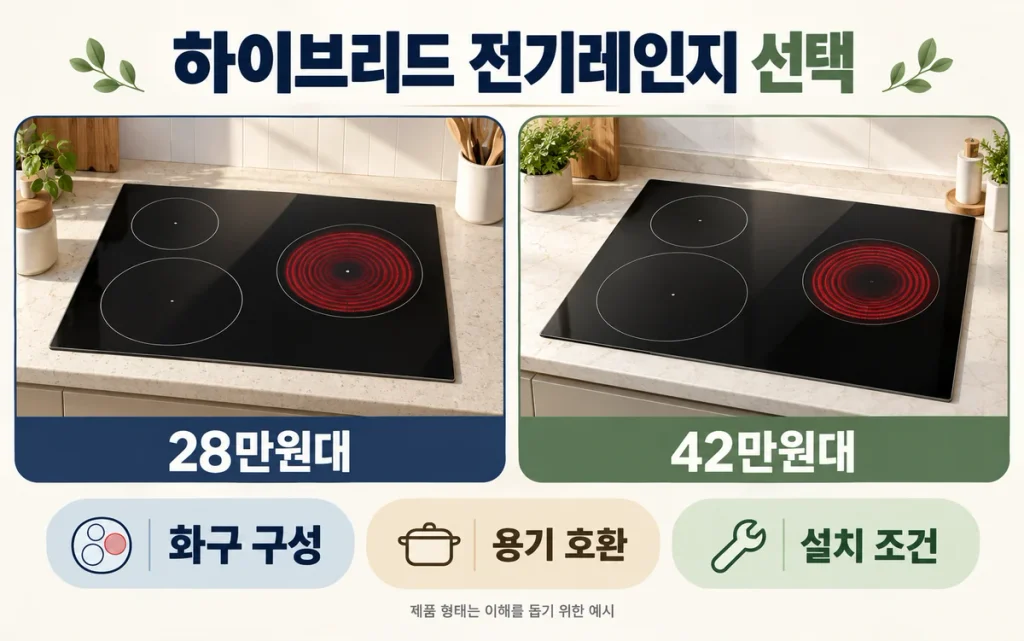 하이브리드 전기레인지 28만·42만원 비교, ERH2403DFBK와 ERH3603DNBL 선택 기준