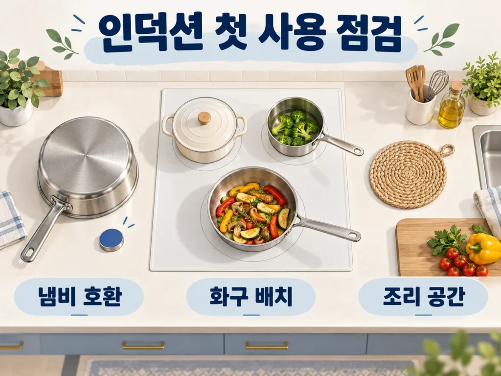 인덕션 처음 사용할 때 확인할 것, 냄비 호환·화구 배치·조리 공간 준비